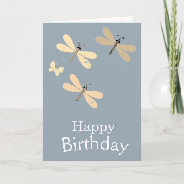 Cool Happy Birthday Dragonflies Card (Front)