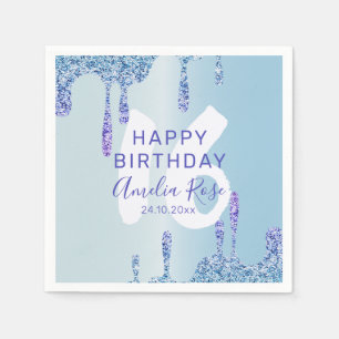Cool Happy Birthday Ice Blue Glitter Napkins
