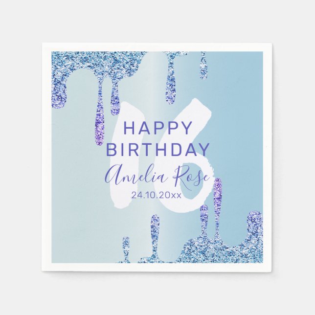 Cool Happy Birthday Ice Blue Glitter  Napkins (Front)