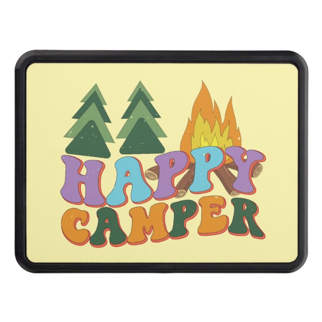 Cool Happy camper word art  Hitch Cover (Front)