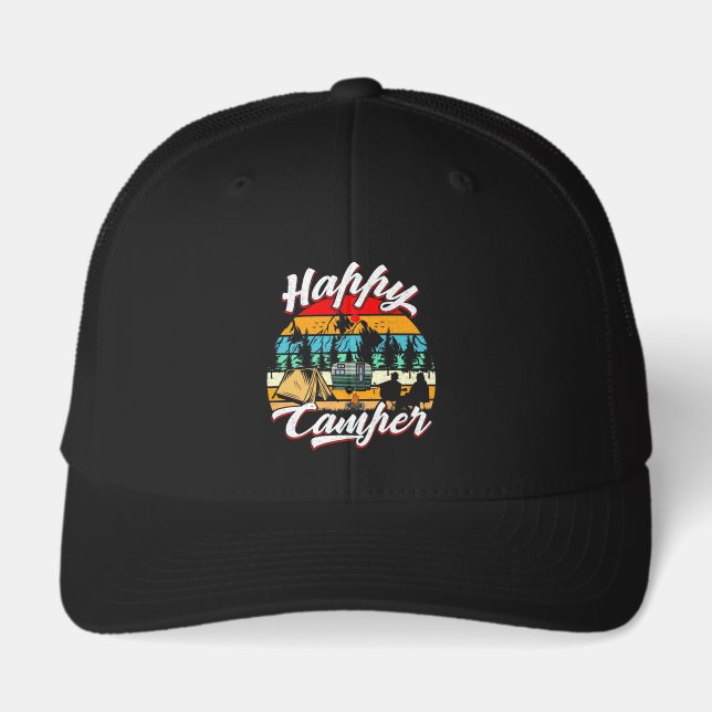 Cool happy camper word art retro trucker hat  (Front)