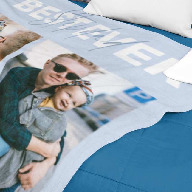Cool Happy Fathers Day Stepdad 3 Photo Fleece Blanket (Creator Uploaded)