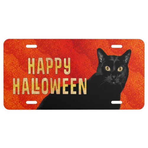 Cool Happy Halloween Black Cat License Plate