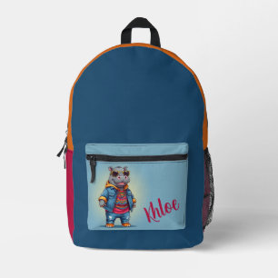 Cool Happy Hippo Personalized Printed Backpack