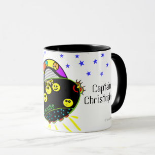 Cool Happy Peace Spaceship Personalize NAME Mug