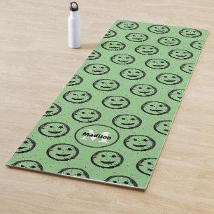 Cool Happy Smilin face pattern sage green Monogram Yoga Mat
