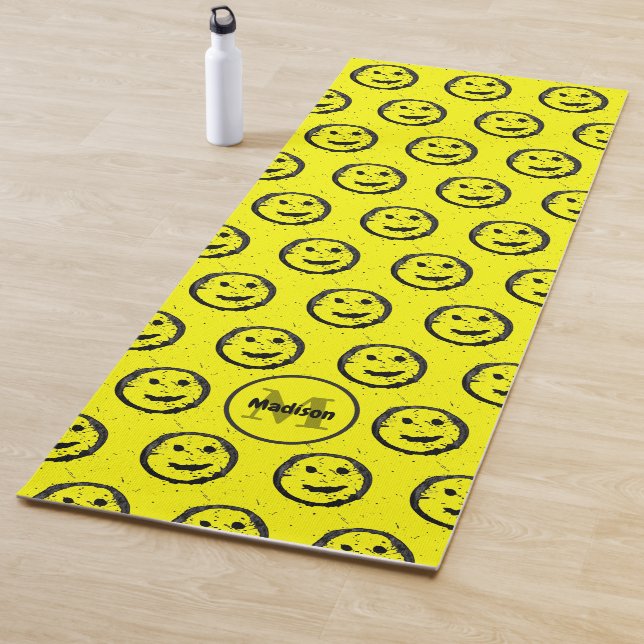 Cool Happy Smiling face pattern yellow Monogram Yoga Mat (In Situ)