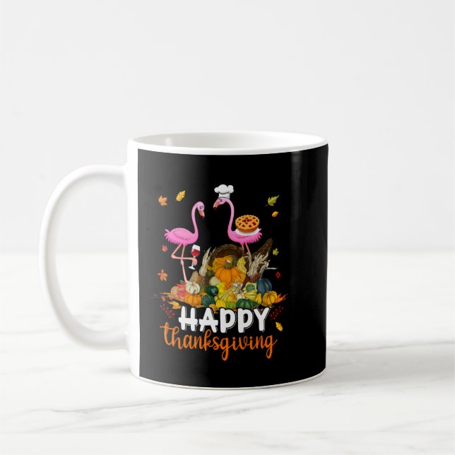 Cool Happy Thanksgiving Flamingo Drinking Wine Lov Coffee Mug (Left)