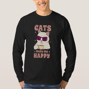 Cool happy white cat drinking coffee with sunglass T-Shirt