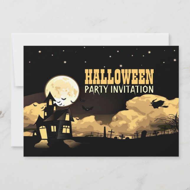 Cool Haunted Castle Moon Halloween Fun Party Invitation (Front)