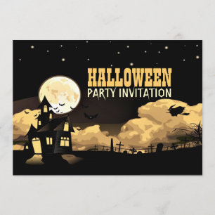 Cool Haunted Castle Moon Halloween Fun Party Invitation