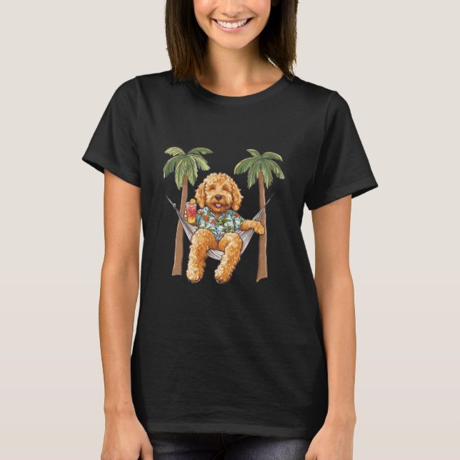 Cool Hawaiian Goldendoodle Dog Hammock Palm Trees  T-Shirt (Front)