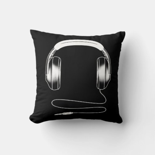 Cool Headphones Design For Men Women DJ Music Throw Pillow