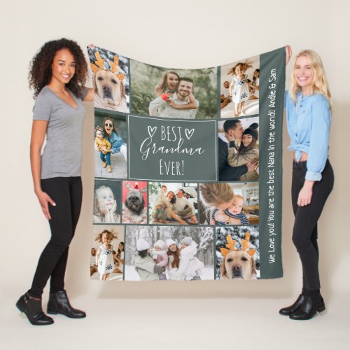 Cool heart 10 photos grid best grandma green fleece blanket