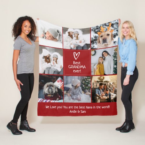 Cool heart 8 photos grid best grandma red fleece blanket