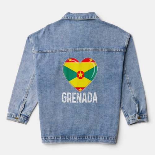 Cool Heart Grenada Flag Men Women Kid Patriotic    Denim Jacket