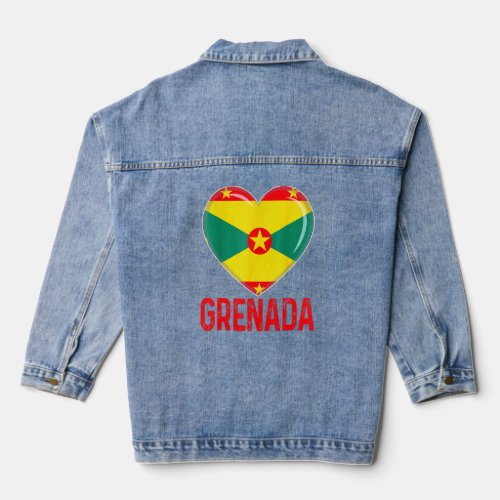 Cool Heart Grenada Flag Men Women Kid Patriotic  Denim Jacket