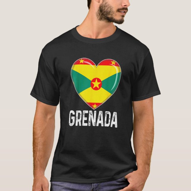 Cool Heart Grenada Flag Men Women Kid Patriotic   T-Shirt (Front)