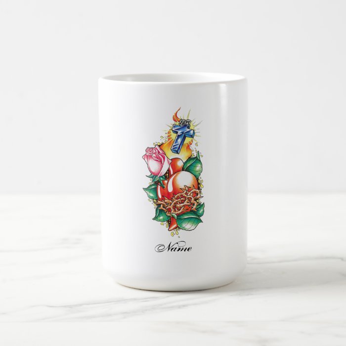 Cool Heart Rose and Cross tattoo mug