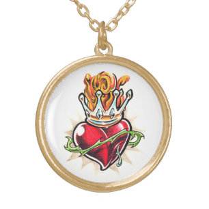 Cool Heart with Crown tattoo necklace