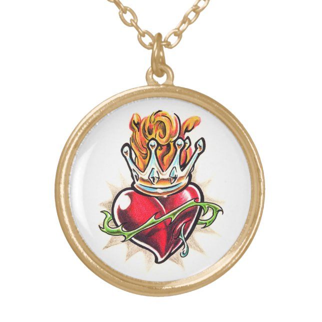 Cool Heart with Crown  tattoo necklace (Front)