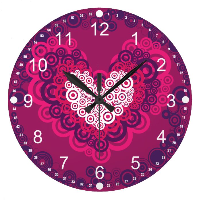 Cool Hearts Circle Pattern Hot Pink Purple Clocks