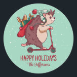 Cool Hedgehog Christmas Snowy Winter Holiday Classic Round Sticker<br><div class="desc">Cute party favors for kids,  boys or girls who love animals. Perfect for Christmas gift,  kids birthday party,  party favors and thank you label. You can customize the text for any occasion.</div>