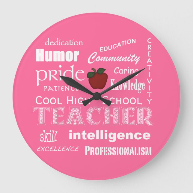 Cool High School Teacher Attributes+Red Apple Large Clock (Front)