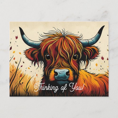 Cool Highland Cow Face Close Up Thinking of You Postcard