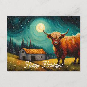 Cool Highland Cow Farm House Holidays Postcard