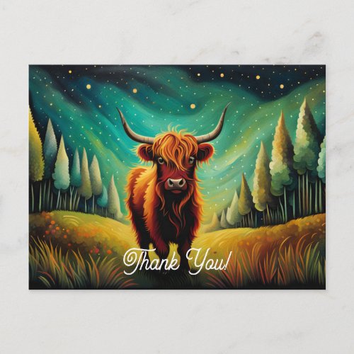 Cool Highland Cow Forest Meadow Thank You Postcard