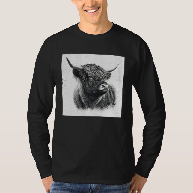 Cool Highland Cow Illustration Black Horn Women Me T-Shirt (Front)
