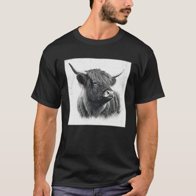 Cool Highland Cow Illustration Black Horn Women Me T-Shirt (Front)