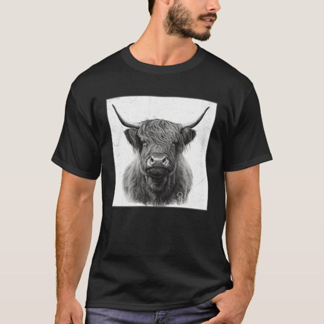 Cool Highland Cow Illustration Black Horn Women Me T-Shirt (Front)