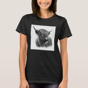 Cool Highland Cow Illustration Black Horn Women Me T-Shirt