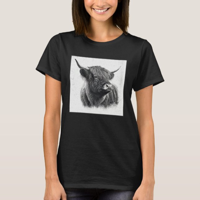 Cool Highland Cow Illustration Black Horn Women Me T-Shirt (Front)