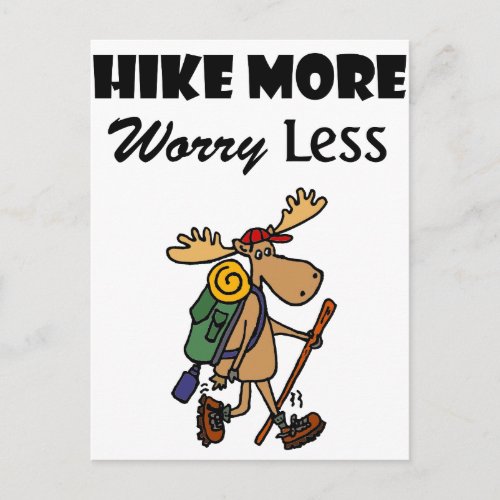 Cool Hike More Worry Less Moose Hiking Cartoon Postcard