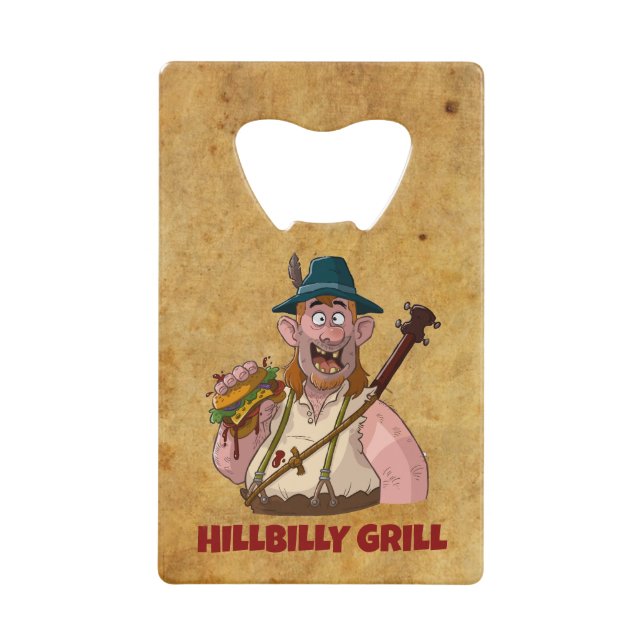 Cool HillBilly Grill Bottle Opener. Credit Card Bottle Opener (Front)