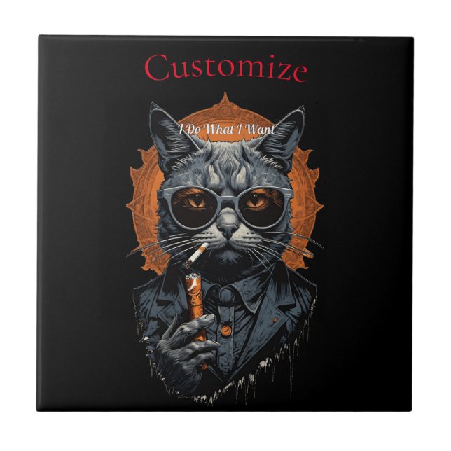 Cool Hip Cat Thunder_Cove Ceramic Tile (Front)