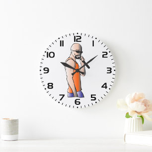 Cool Hip Hop Bald Guy Singer with Microphone Large Clock