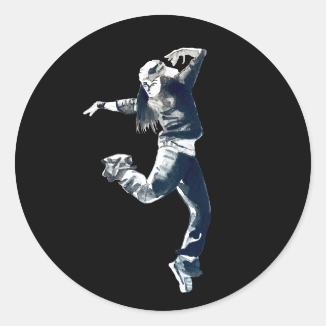 Cool hip hop dancer girl illustration classic round sticker (Front)