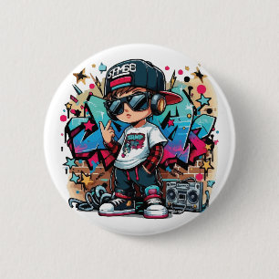 Cool Hip-Hop Kid Graffiti Style-Button Button