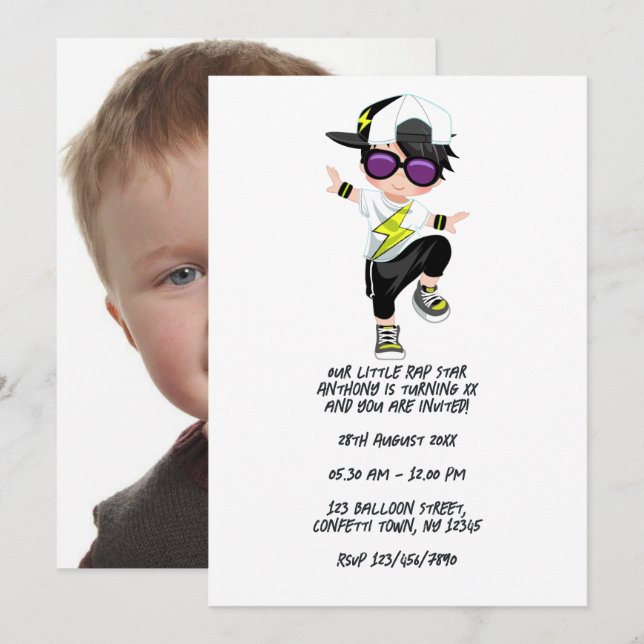 Cool Hip Hop Rap Boy Break Dancer Birthday Party Invitation (Front/Back)