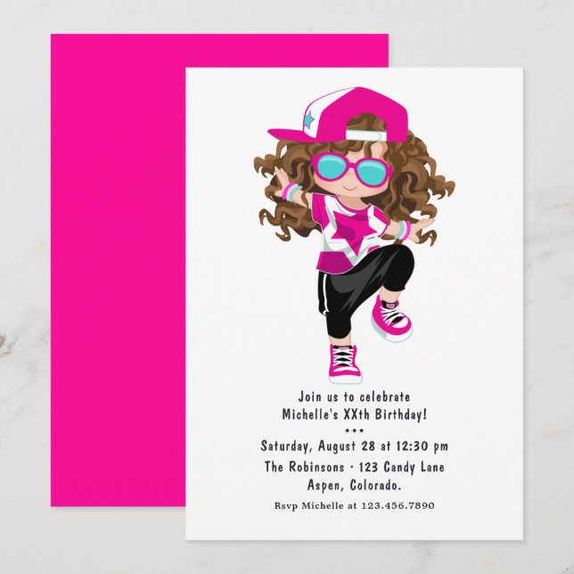 Cool Hip Hop Rap Girl Birthday Party Invitation (Front/Back)