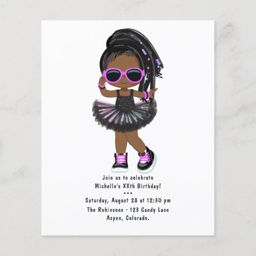 Cool Hip Hop Rap Tutu Girl Birthday Party Flyer