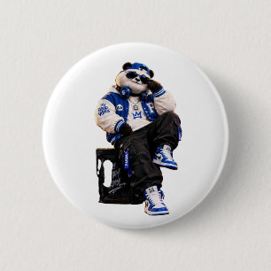 Cool Hip Hop Teddy Bear Round Pin Back Button