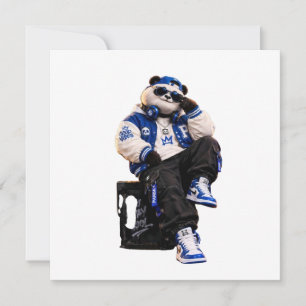 Cool Hip Hop Teddy Bear Round Pin Back Button Invitation