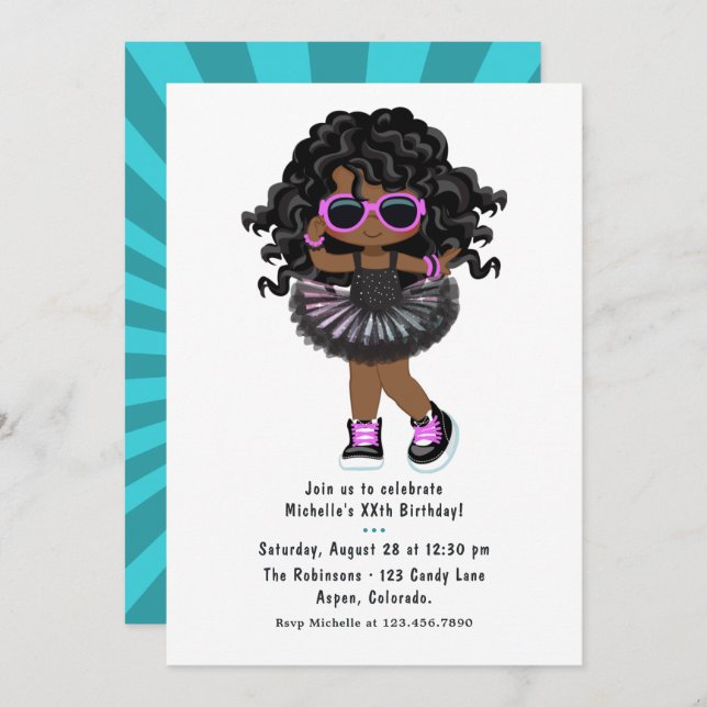Cool Hip Hop Tutu Rap Girl Birthday Party Invitation (Front/Back)
