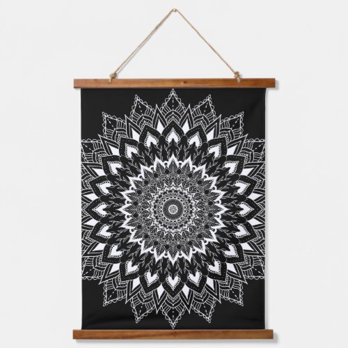 Cool hippie black and white mandala illustration hanging tapestry