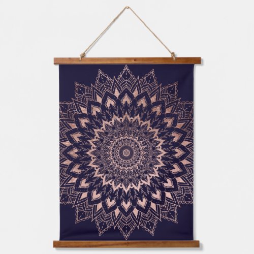 Cool hippie rose gold blue mandala illustration hanging tapestry